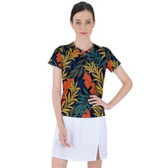 Fashionable Seamless Tropical Pattern With Bright Green Blue Plants Leaves Women s Sports Top