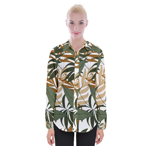 Botanical Seamless Tropical Pattern With Bright Green Yellow Plants Leaves Womens Long Sleeve Shirt by Wegoenart