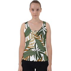 Botanical Seamless Tropical Pattern With Bright Green Yellow Plants Leaves Velvet Tank Top by Wegoenart