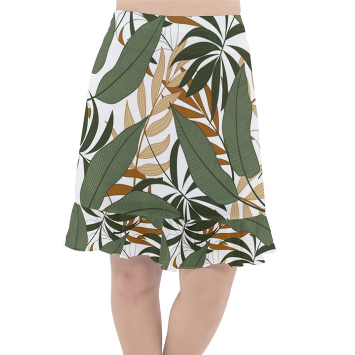 Botanical Seamless Tropical Pattern With Bright Green Yellow Plants Leaves Fishtail Chiffon Skirt