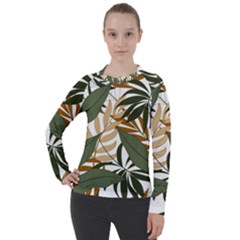 Botanical Seamless Tropical Pattern With Bright Green Yellow Plants Leaves Women s Pique Long Sleeve Tee