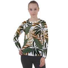 Botanical Seamless Tropical Pattern With Bright Green Yellow Plants Leaves Women s Long Sleeve Raglan Tee