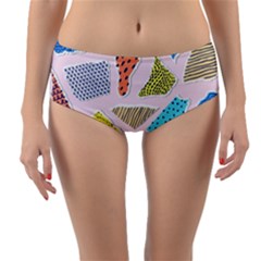 Pattern With Pieces Paper Reversible Mid-waist Bikini Bottoms by Wegoenart