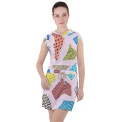 Pattern With Pieces Paper Drawstring Hooded Dress by Wegoenart