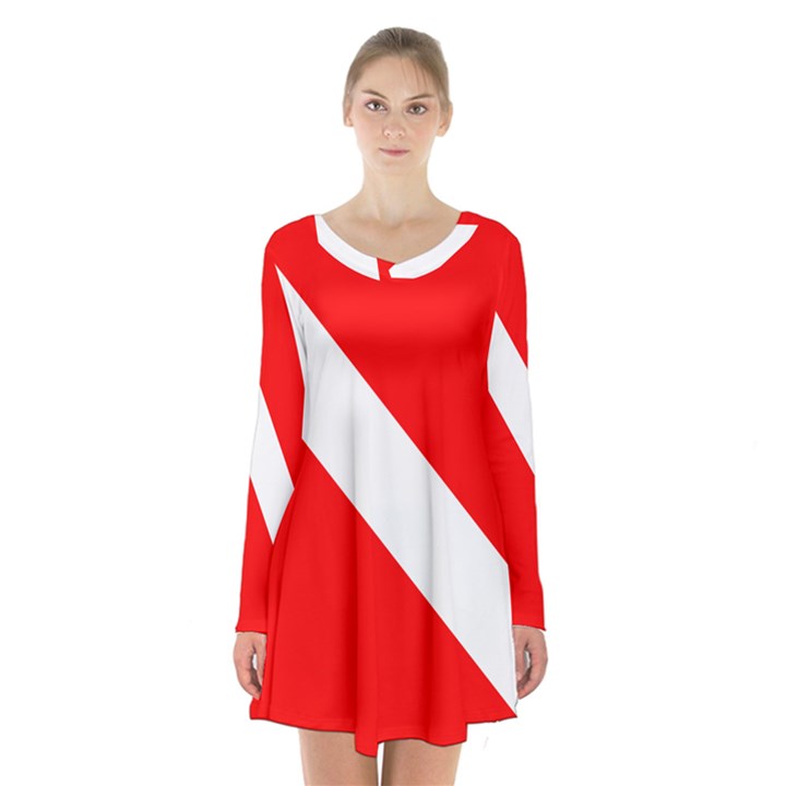 Diving flag Long Sleeve Velvet V-neck Dress