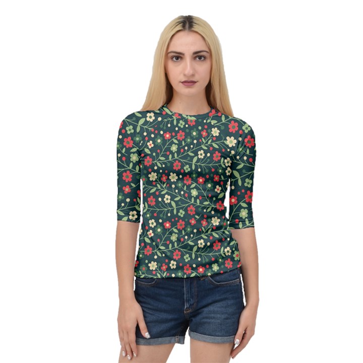 Flowering Branches Seamless Pattern Quarter Sleeve Raglan Tee