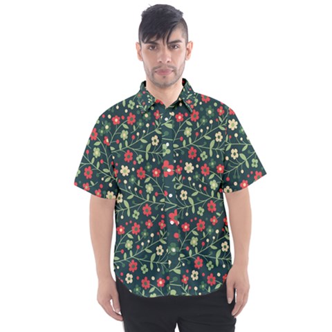 Flowering Branches Seamless Pattern Men s Short Sleeve Shirt by Wegoenart