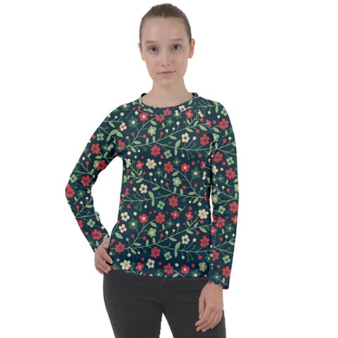 Flowering Branches Seamless Pattern Women s Long Sleeve Raglan Tee by Wegoenart