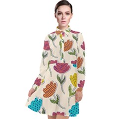 Pattern With Paper Tulips Long Sleeve Chiffon Shirt Dress by Wegoenart