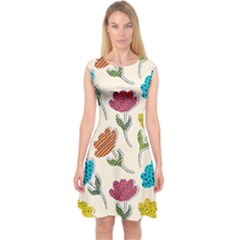 Pattern With Paper Tulips Capsleeve Midi Dress