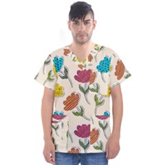 Pattern With Paper Tulips Men s V-neck Scrub Top