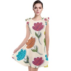 Pattern With Paper Tulips Tie Up Tunic Dress