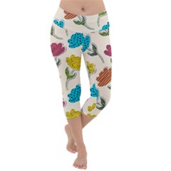 Pattern With Paper Tulips Lightweight Velour Capri Yoga Leggings