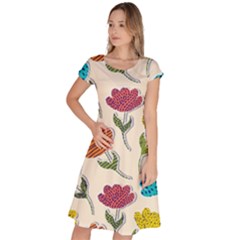 Pattern With Paper Tulips Classic Short Sleeve Dress