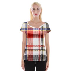 Plaid Mosaic Pixel Seamless Pattern Cap Sleeve Top by Wegoenart