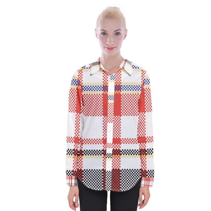 Plaid Mosaic Pixel Seamless Pattern Womens Long Sleeve Shirt