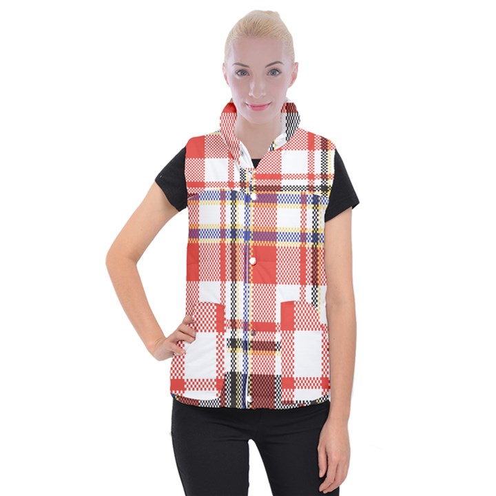 Plaid Mosaic Pixel Seamless Pattern Women s Button Up Vest