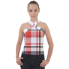 Plaid Mosaic Pixel Seamless Pattern Cross Neck Velour Top by Wegoenart