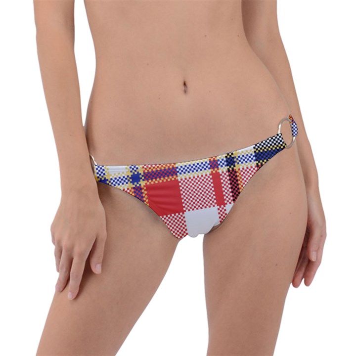 Plaid Mosaic Pixel Seamless Pattern Ring Detail Bikini Bottom