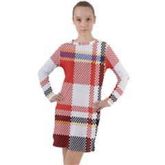 Plaid Mosaic Pixel Seamless Pattern Long Sleeve Hoodie Dress