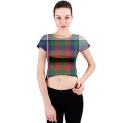 British Tartan Check Plaid Seamless Pattern Crew Neck Crop Top by Wegoenart