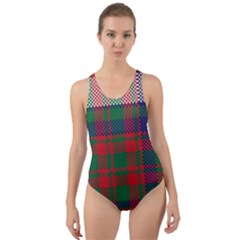 British Tartan Check Plaid Seamless Pattern Cut-out Back One Piece Swimsuit by Wegoenart