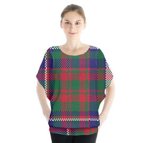 British Tartan Check Plaid Seamless Pattern Batwing Chiffon Blouse by Wegoenart