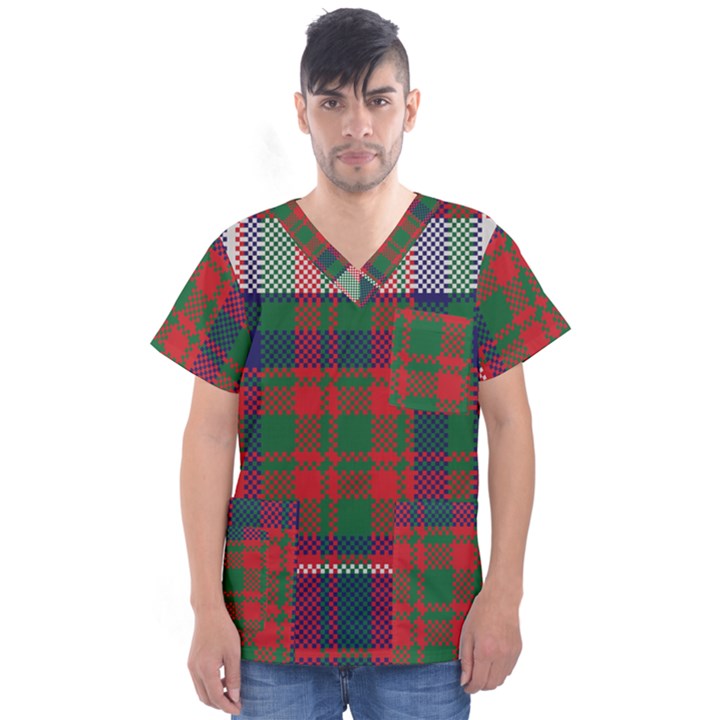 British Tartan Check Plaid Seamless Pattern Men s V-Neck Scrub Top