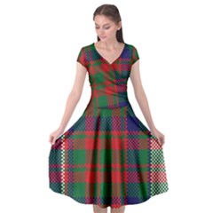 British Tartan Check Plaid Seamless Pattern Cap Sleeve Wrap Front Dress by Wegoenart