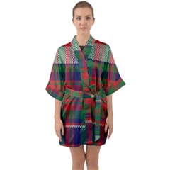 British Tartan Check Plaid Seamless Pattern Half Sleeve Satin Kimono  by Wegoenart