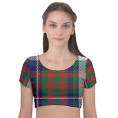 British Tartan Check Plaid Seamless Pattern Velvet Short Sleeve Crop Top  by Wegoenart