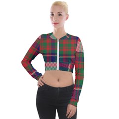 British Tartan Check Plaid Seamless Pattern Long Sleeve Cropped Velvet Jacket by Wegoenart