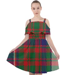 British Tartan Check Plaid Seamless Pattern Cut Out Shoulders Chiffon Dress