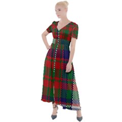 British Tartan Check Plaid Seamless Pattern Button Up Short Sleeve Maxi Dress