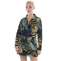 Fashionable Seamless Tropical Pattern With Bright Red Blue Plants Leaves Women s Long Sleeve Casual Dress by Wegoenart