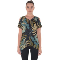 Fashionable Seamless Tropical Pattern With Bright Red Blue Plants Leaves Cut Out Side Drop Tee by Wegoenart