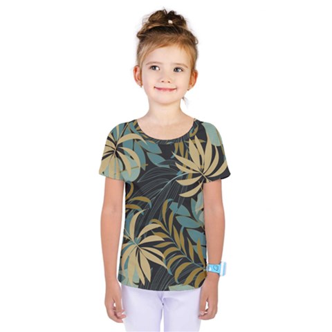 Fashionable Seamless Tropical Pattern With Bright Red Blue Plants Leaves Kids  One Piece Tee by Wegoenart