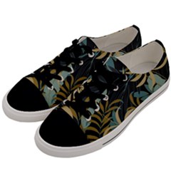 Fashionable Seamless Tropical Pattern With Bright Red Blue Plants Leaves Men s Low Top Canvas Sneakers by Wegoenart