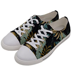 Fashionable Seamless Tropical Pattern With Bright Red Blue Plants Leaves Women s Low Top Canvas Sneakers by Wegoenart