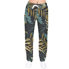 Fashionable Seamless Tropical Pattern With Bright Red Blue Plants Leaves Women Velvet Drawstring Pants