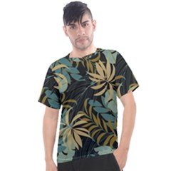 Fashionable Seamless Tropical Pattern With Bright Red Blue Plants Leaves Men s Sport Top