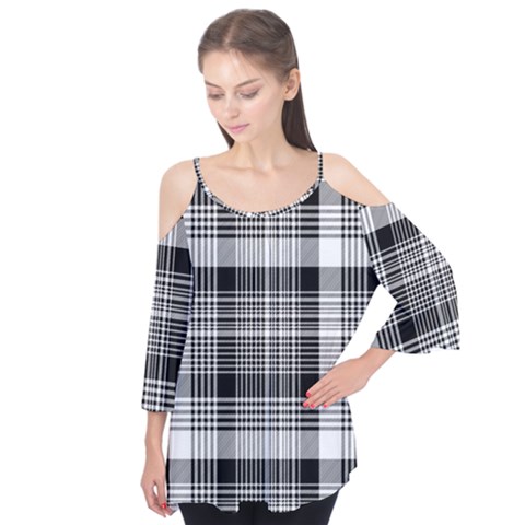 Black White Plaid Checked Seamless Pattern Flutter Tees by Wegoenart