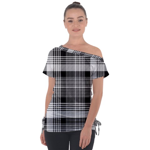 Black White Plaid Checked Seamless Pattern Tie-up Tee by Wegoenart