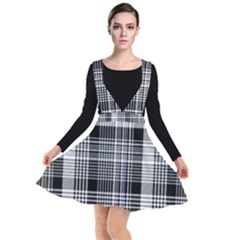 Black White Plaid Checked Seamless Pattern Plunge Pinafore Dress