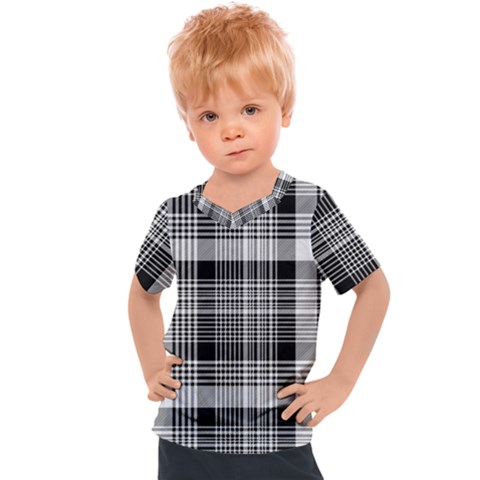 Black White Plaid Checked Seamless Pattern Kids  Sports Tee by Wegoenart