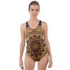 Luxury Mandala Background With Golden Arabesque Pattern Arabic Islamic East Style Premium Vector Cut-out Back One Piece Swimsuit by Wegoenart