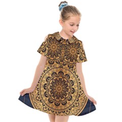 Luxury Mandala Background With Golden Arabesque Pattern Arabic Islamic East Style Premium Vector Kids  Short Sleeve Shirt Dress by Wegoenart