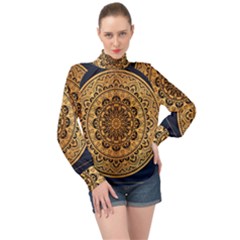 Luxury Mandala Background With Golden Arabesque Pattern Arabic Islamic East Style Premium Vector High Neck Long Sleeve Chiffon Top by Wegoenart