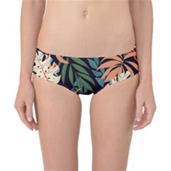 Fashionable Seamless Tropical Pattern With Bright Pink Yellow Plants Leaves Classic Bikini Bottoms by Wegoenart