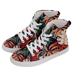 Fashionable Seamless Tropical Pattern With Bright Pink Yellow Plants Leaves Women s Hi-top Skate Sneakers by Wegoenart